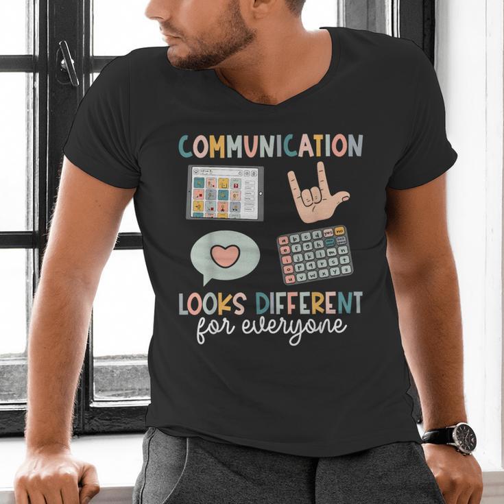 Communication Looks Different For Everyone SPED Teacher ASD Men's V-Neck T-Shirt, gift for family, gift for coworker Communication Looks Different For Everyone SPED Teacher ASD Men's V-Neck T-Shirt, gift for family, gift for coworker