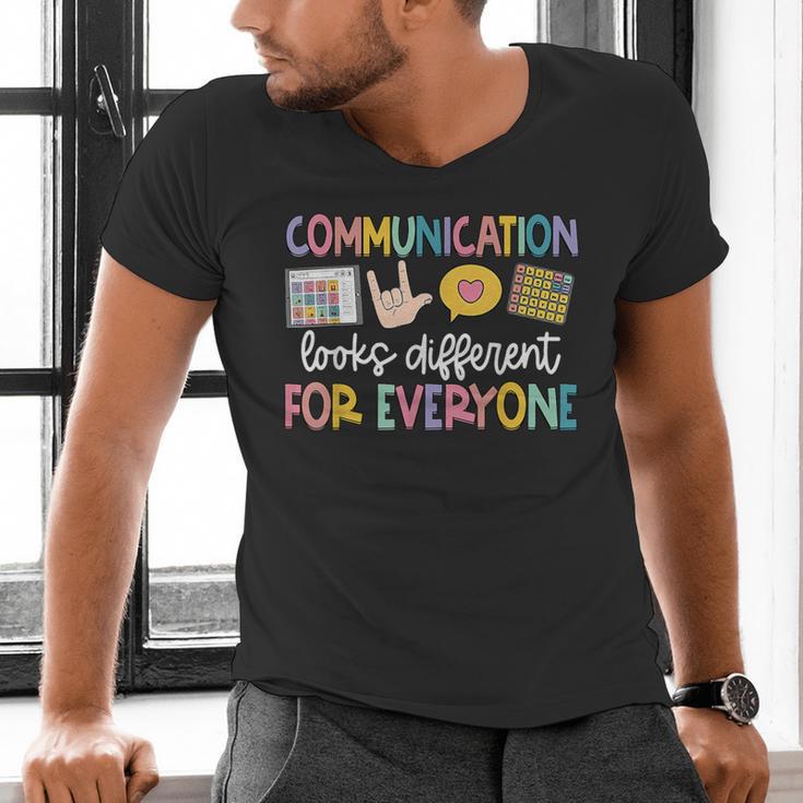 Communication Looks Different Tee Shirt Kids -Adults Teacher Animal Print Small Short Sleeve Classic Fit Crew Neck Polyester 100 Men's V-Neck T-Shirt, gift for family, gift for coworker