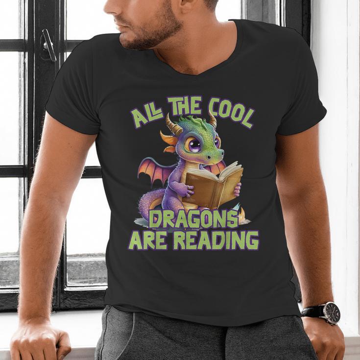 All The Cool Dragons Are Reading Dragon Teacher Men's V-Neck T-Shirt, gift for family, gift for coworker All The Cool Dragons Are Reading Dragon Teacher Men's V-Neck T-Shirt, gift for family, gift for coworker