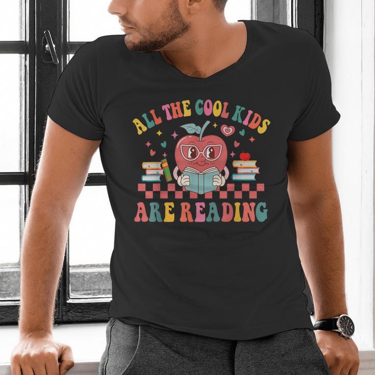 All The Cool Kids Are Reading Book Reading Teacher School Men's V-Neck T-Shirt, gift for family, gift for coworker