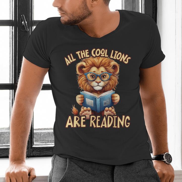 All The Cool Lions Are Reading Lion Teacher Men Women Kids Men's V-Neck T-Shirt, gift for family, gift for coworker All The Cool Lions Are Reading Lion Teacher Men Women Kids Men's V-Neck T-Shirt, gift for family, gift for coworker