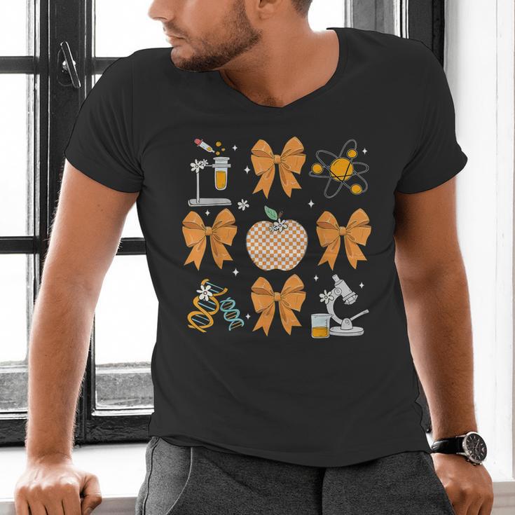 Coquette Bow Fall Science Teacher Stem Teacher Thanksgiving Men's V-Neck T-Shirt, Science Teacher Shirts, gift for family, gift for coworker Coquette Bow Fall Science Teacher Stem Teacher Thanksgiving Men's V-Neck T-Shirt, Science Teacher Shirts, gift for family, gift for coworker