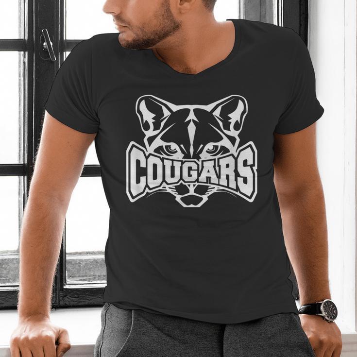 Cougars Teacher Student School Sports Fan Team Spirit Men's V-Neck T-Shirt, gift for family, gift for coworker