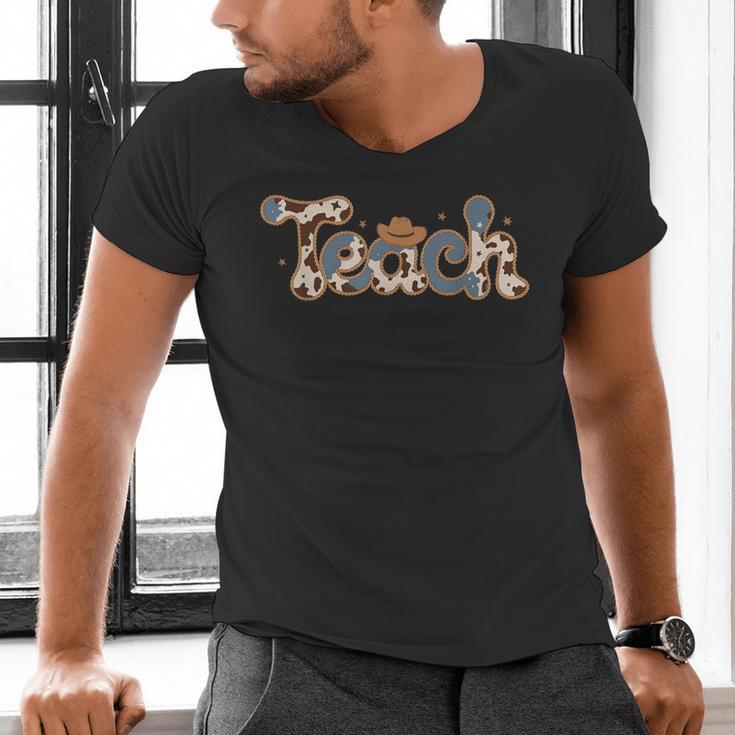 Cowhide Teacher Hat Cowboy Western Teacher Back To School Men's V-Neck T-Shirt, gift for family, gift for coworker