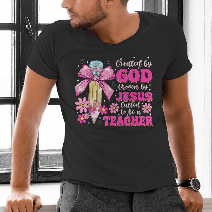 Created By God Called To Teacher Jesus Christian Teacher Men's V-Neck T-Shirt, gift for family, gift for coworker