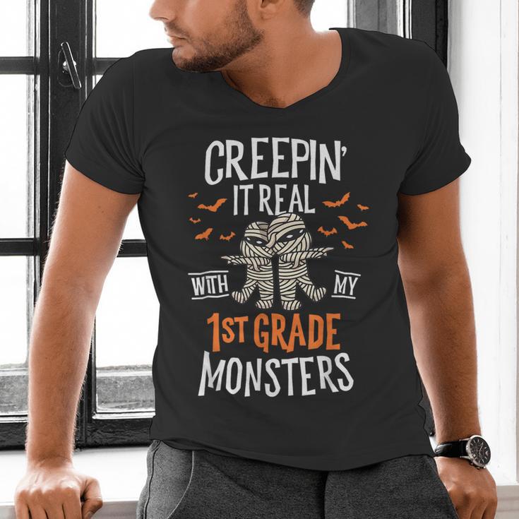 Creepin It Real With My 1st Grade Monsters Halloween Teacher Men's V-Neck T-Shirt, gift for family, gift for coworker Creepin It Real With My 1st Grade Monsters Halloween Teacher Men's V-Neck T-Shirt, gift for family, gift for coworker