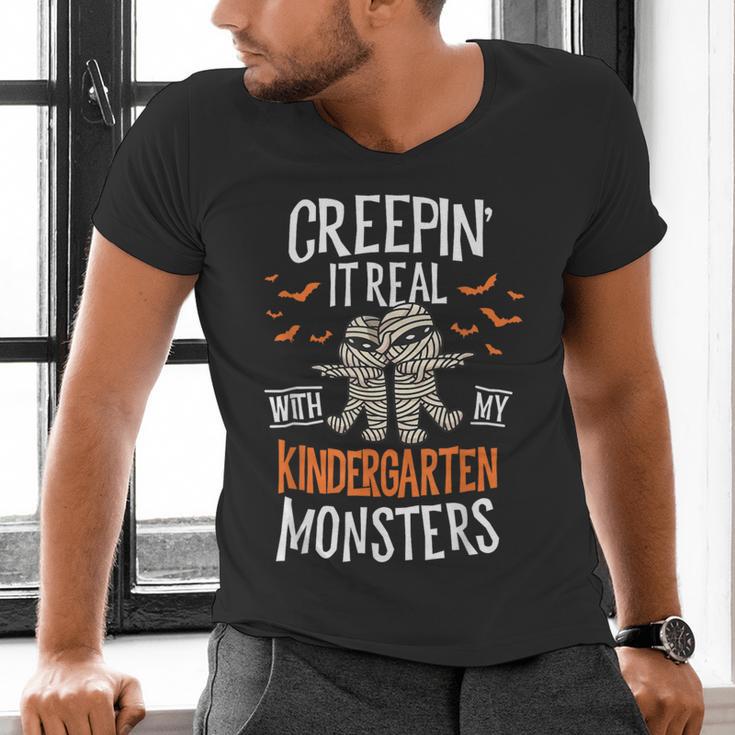 Creepin It Real Kindergarten Monsters Halloween Teacher Men's V-Neck T-Shirt, gift for family, gift for coworker Creepin It Real Kindergarten Monsters Halloween Teacher Men's V-Neck T-Shirt, gift for family, gift for coworker