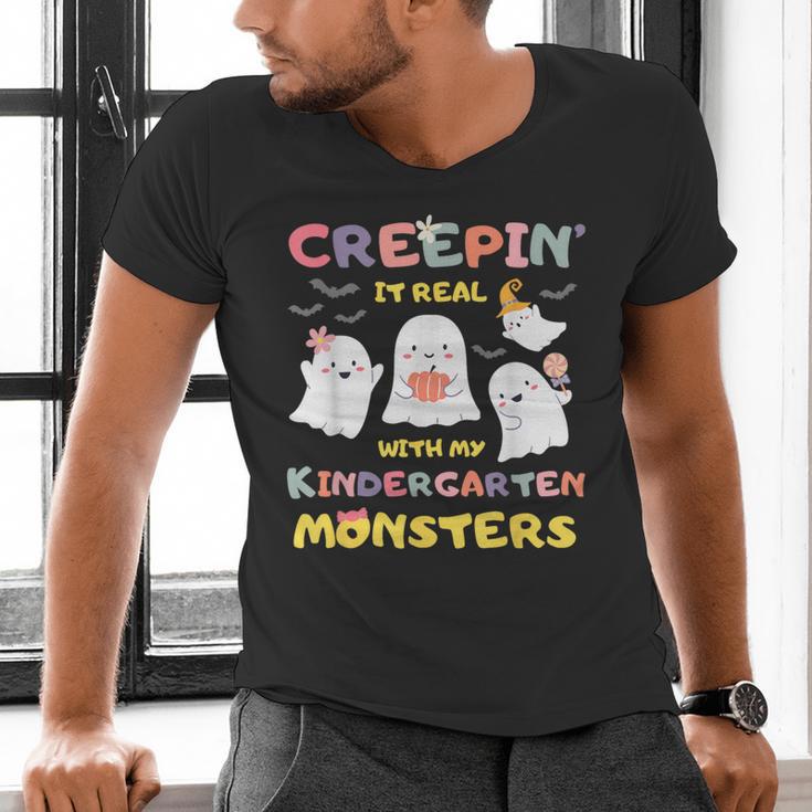 Creepin It Real With Kindergarten Monsters Halloween Teacher Men's V-Neck T-Shirt, gift for family, gift for coworker Creepin It Real With Kindergarten Monsters Halloween Teacher Men's V-Neck T-Shirt, gift for family, gift for coworker