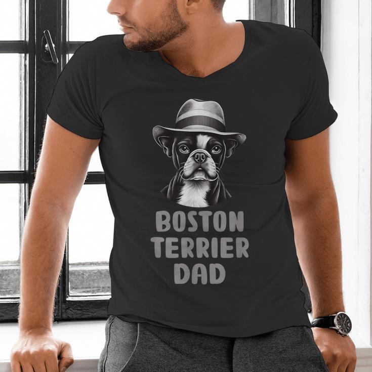 Cute Boston Terrier Dad Dog Lovers Puppy Bostie Owner Men's V-Neck T-Shirt, Boston Terrier Dad Shirts, gift for family, gift for coworker