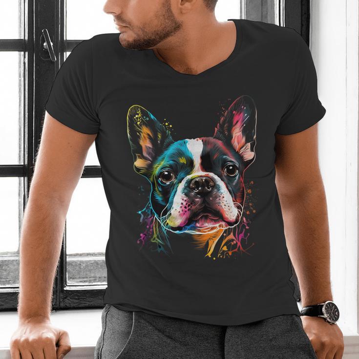 Cute Boston Terrier Puppy Dog Art Lover Unique Painting For Men Women Kids Men's V-Neck T-Shirt, gift for family, gift for coworker
