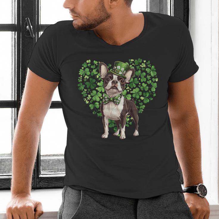 Cute Boston Terrier Shamrock St Patrick's Day Dog Lover Men Women Kids Men's V-Neck T-Shirt, gift for family, gift for coworker