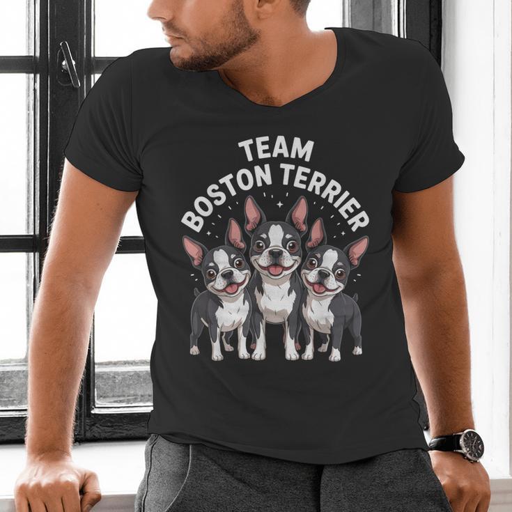Cute Cartoon For Dog Owners Pet Team Boston Terrier Men's V-Neck T-Shirt, gift for family, gift for coworker