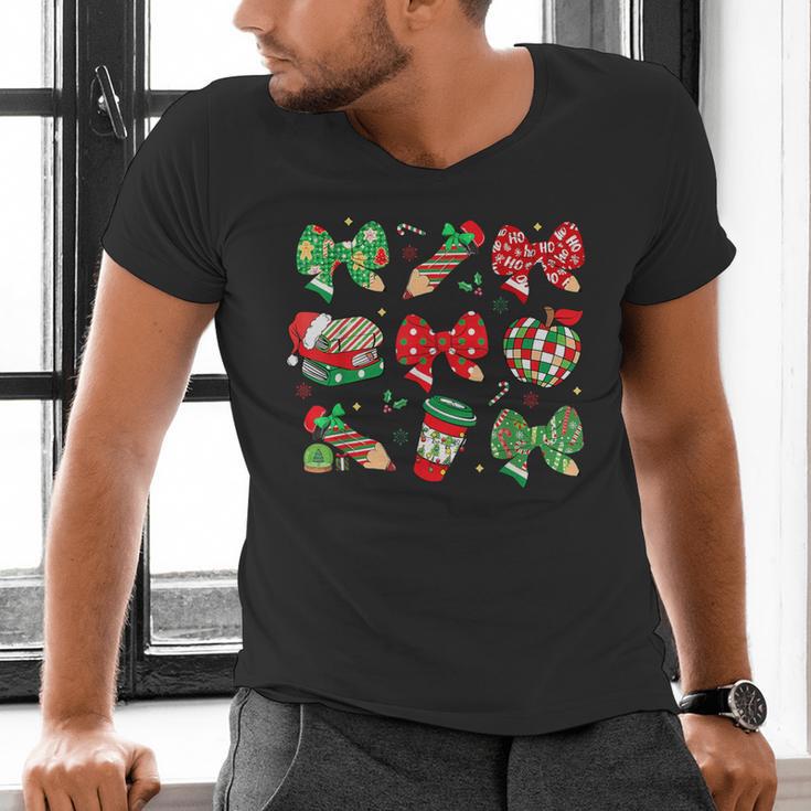 Cute Coquette Pencil Bow Christmas School Teacher Student Men's V-Neck T-Shirt, gift for family, gift for coworker Cute Coquette Pencil Bow Christmas School Teacher Student Men's V-Neck T-Shirt, gift for family, gift for coworker
