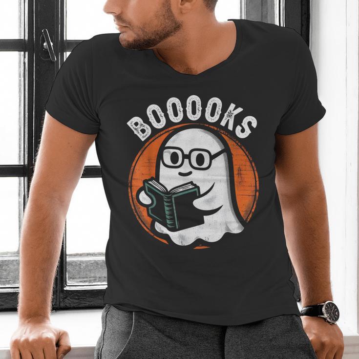 Cute Ghost Book Reading Books Lover Retro Halloween Teacher Men's V-Neck T-Shirt, gift for family, gift for coworker