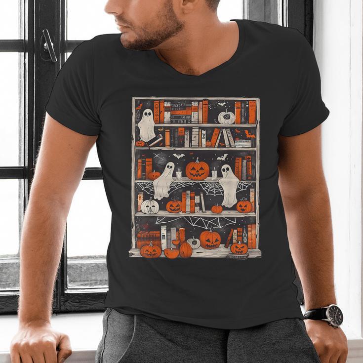 Cute Ghost Book Reading Books Lover Spooky Teacher Halloween Men's V-Neck T-Shirt, gift for family, gift for coworker