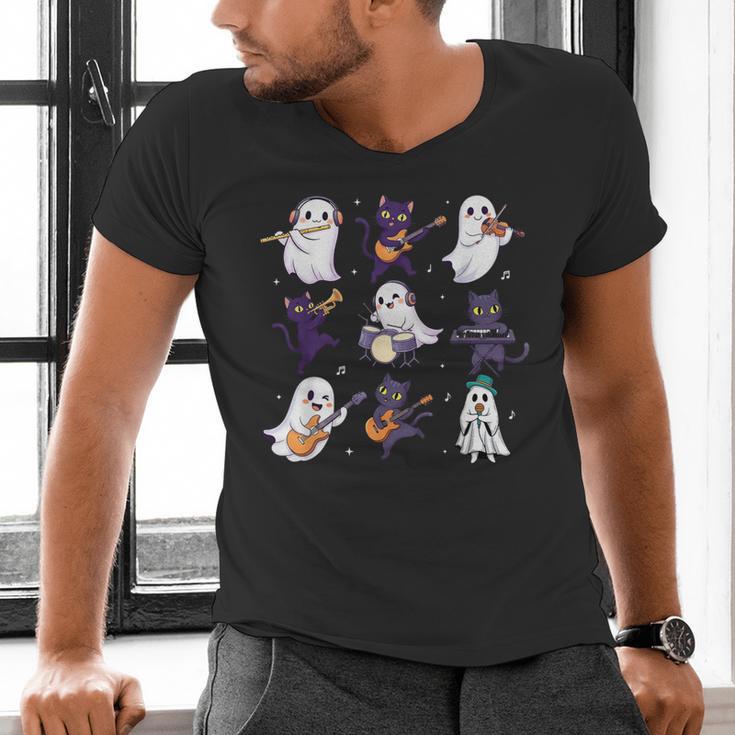Cute Ghost Cat Playing Musical Halloween Music Teacher Men's V-Neck T-Shirt, gift for family, gift for coworker Cute Ghost Cat Playing Musical Halloween Music Teacher Men's V-Neck T-Shirt, gift for family, gift for coworker