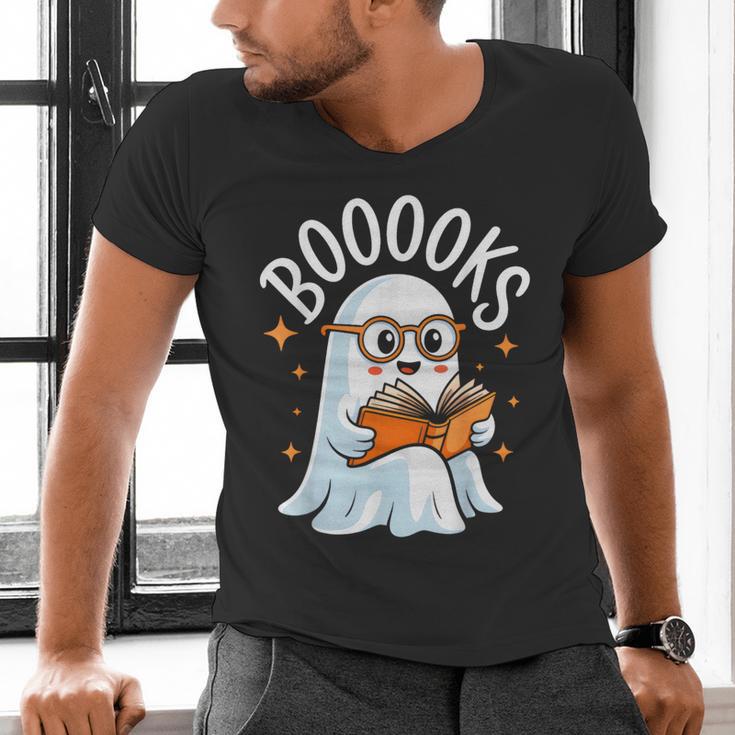 Cute Ghost Reading Book Librarian Teacher Halloween Costume Men's V-Neck T-Shirt, gift for family, gift for coworker