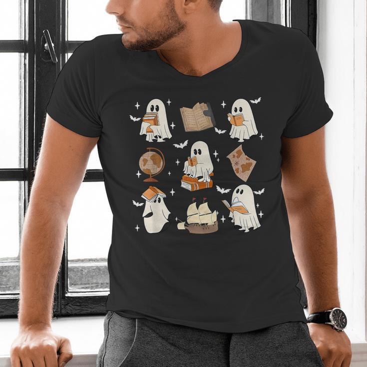 Cute Ghosts Reading Book Bookworm Halloween History Teacher Men's V-Neck T-Shirt, History Teacher Shirts, gift for family, gift for coworker Cute Ghosts Reading Book Bookworm Halloween History Teacher Men's V-Neck T-Shirt, History Teacher Shirts, gift for family, gift for coworker