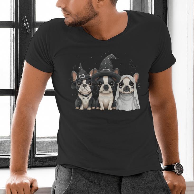 Cute Halloween Boston Terrier Dogs Witch Hat Ghost Dog For Men Women Kids Men's V-Neck T-Shirt, Boston Terrier Halloween Shirts, Boston Terrier Ghost Shirts, gift for family, gift for coworker