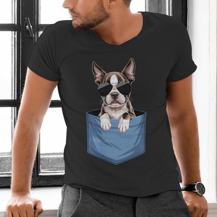 Cute Pocket Boston Terrier Lover Dog Mom Men's V-Neck T-Shirt, Boston Terrier Mom Shirts, gift for family, gift for coworker