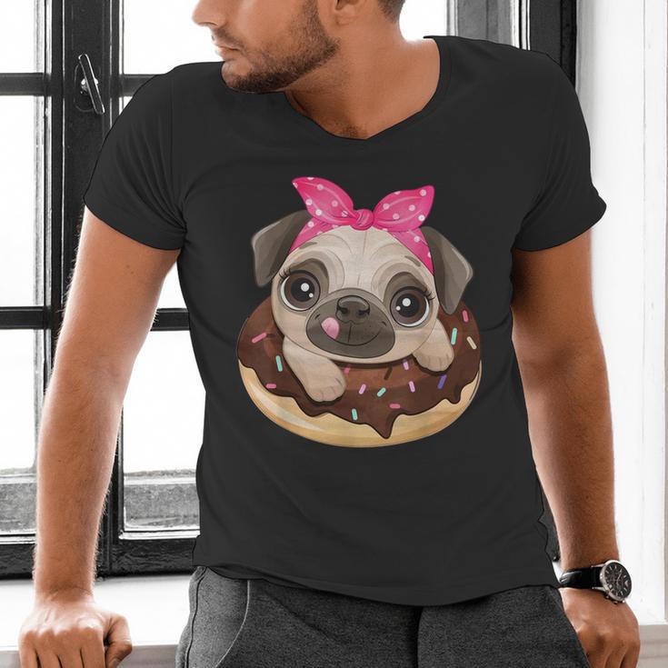 Cute Pug Shirt Donut Girls Dog Men's V-Neck T-Shirt, gift for family, gift for coworker