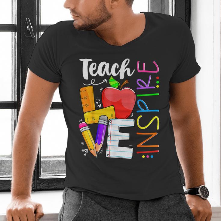 Cute Teach Love And Inspire Men Women Teacher Men's V-Neck T-Shirt, gift for family, gift for coworker
