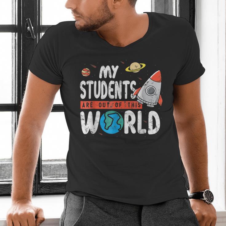 Cute Teacher My Students Are Out Of This World Space Men Women Kids Men's V-Neck T-Shirt, gift for family, gift for coworker