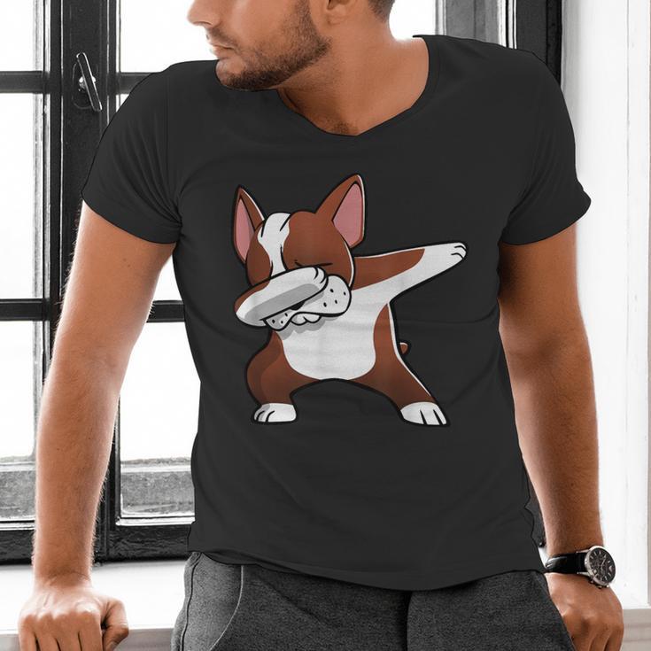 Dabbing Red Boston Terrier Dab Dance Dog Men Women Kids Men's V-Neck T-Shirt, gift for family, gift for coworker