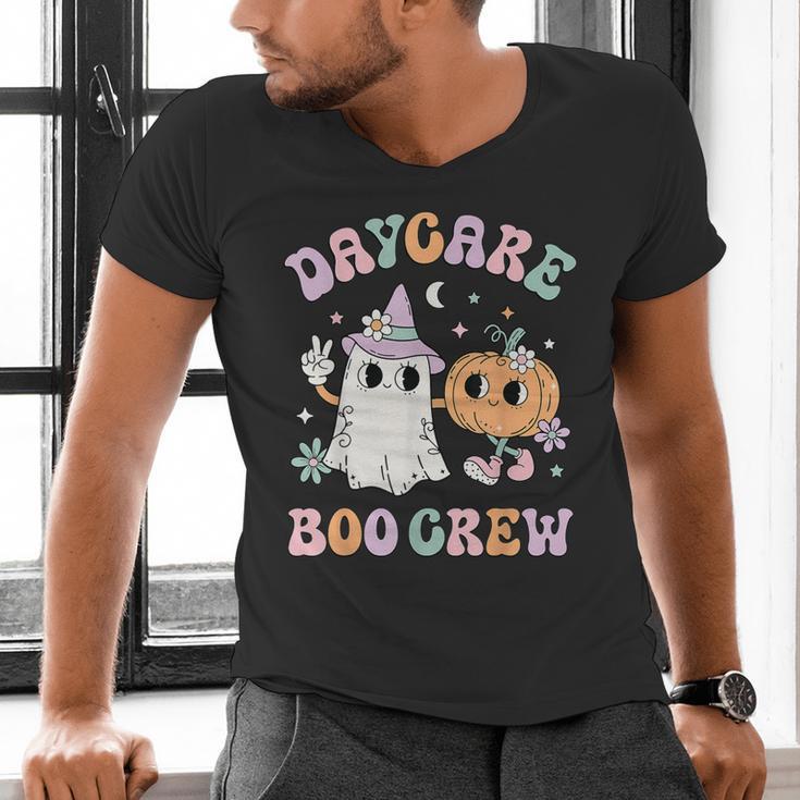 Daycare Boo Crew Groovy Halloween Floral Ghost Kid Teacher Men's V-Neck T-Shirt, Groovy Teacher Shirts, gift for family, gift for coworker Daycare Boo Crew Groovy Halloween Floral Ghost Kid Teacher Men's V-Neck T-Shirt, Groovy Teacher Shirts, gift for family, gift for coworker