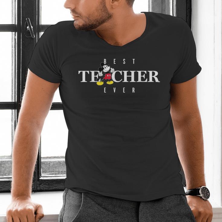 Disney Mickey Mouse Thumbs Up Best Teacher Ever Teacher Men's V-Neck T-Shirt, gift for family, gift for coworker