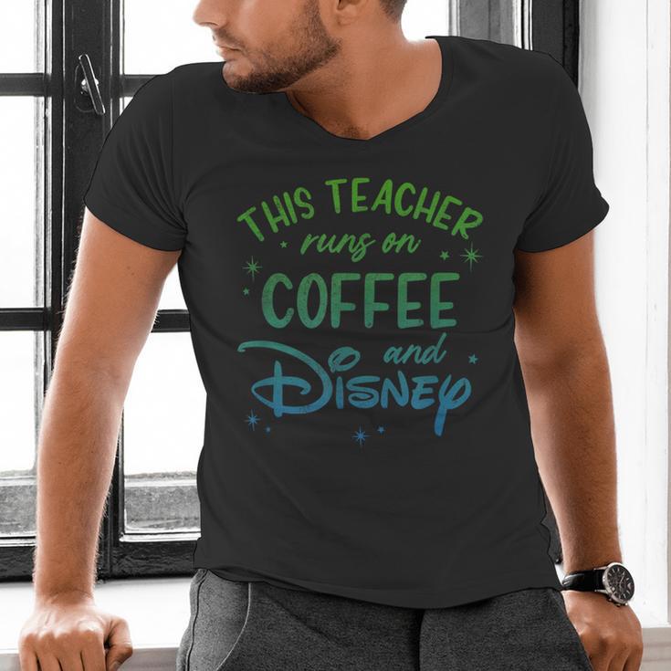 Disney This Teacher Runs On Coffee And Disney Gradient Logo Men's V-Neck T-Shirt, gift for family, gift for coworker Disney This Teacher Runs On Coffee And Disney Gradient Logo Men's V-Neck T-Shirt, gift for family, gift for coworker