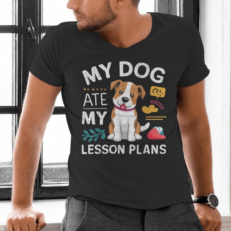My Dog Ate My Lesson Plan Teacher Back To School Men's V-Neck T-Shirt, gift for family, gift for coworker