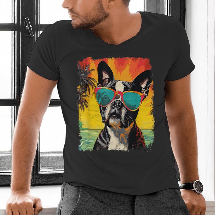 Dog Boston Terrier Hawaiian Men's V-Neck T-Shirt, gift for family, gift for coworker