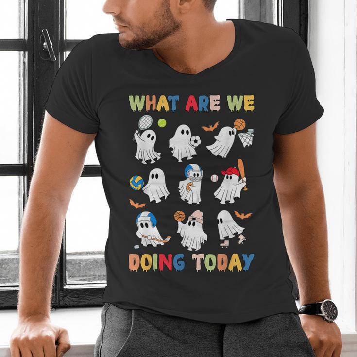 What Are We Doing Today Ghost PE Teacher Team Halloween Men's V-Neck T-Shirt, Pe Teacher Shirts, gift for family, gift for coworker