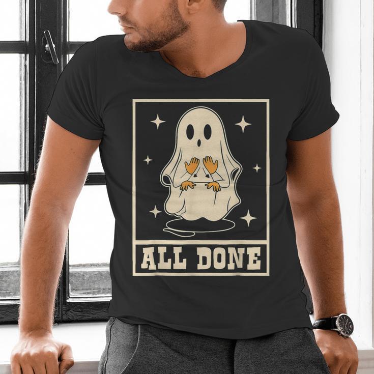 All Done Sign Language Ghost Speech Pathology Teacher Men's V-Neck T-Shirt, gift for family, gift for coworker