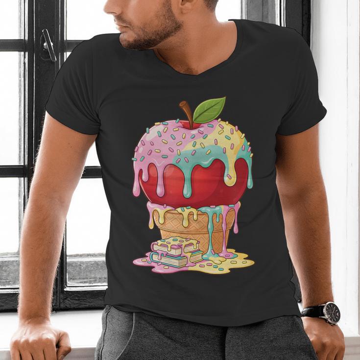 Dripping Apple Ice Cream Cone Cute Teacher Appreciation Men's V-Neck T-Shirt, gift for family, gift for coworker