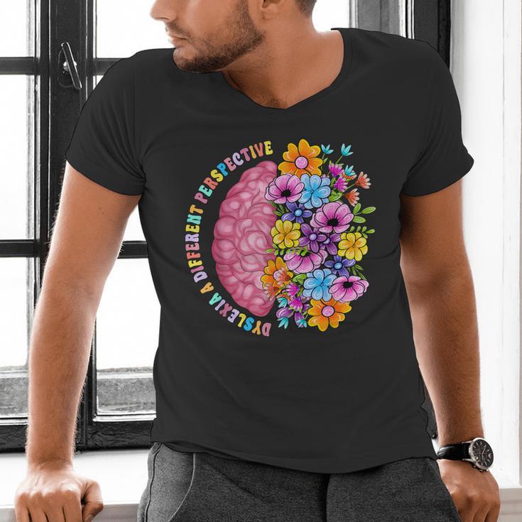 Dyslexia Different Perspective Reading Brain Floral Teacher Men's V-Neck T-Shirt, gift for family, gift for coworker Dyslexia Different Perspective Reading Brain Floral Teacher Men's V-Neck T-Shirt, gift for family, gift for coworker