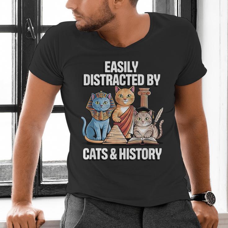 Easily Distracted By Cats & History Teacher Women Men Men's V-Neck T-Shirt, History Teacher Shirts, gift for family, gift for coworker Easily Distracted By Cats & History Teacher Women Men Men's V-Neck T-Shirt, History Teacher Shirts, gift for family, gift for coworker