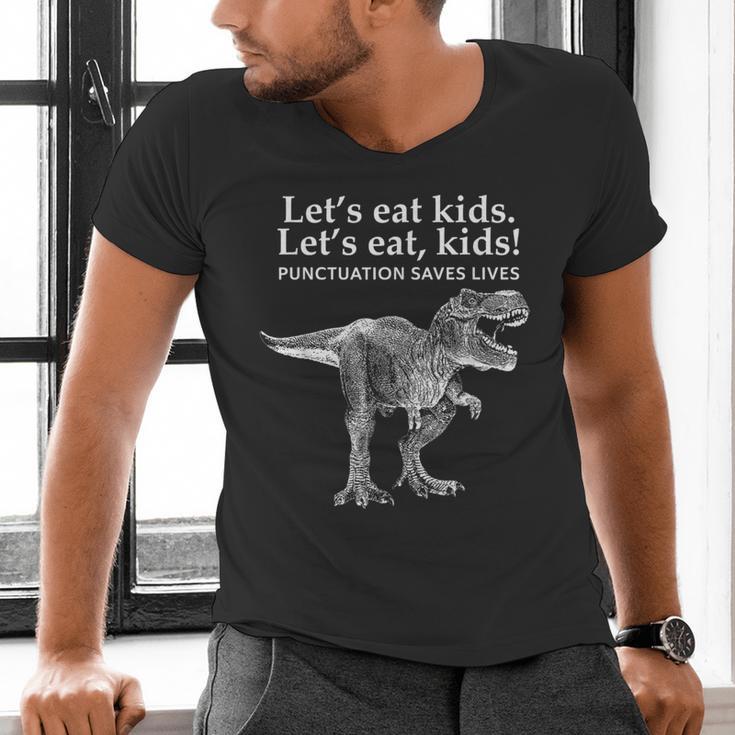 Lets Eat Kids Punctuation Saves Lives Dinosaur Teacher Men's V-Neck T-Shirt, gift for family, gift for coworker