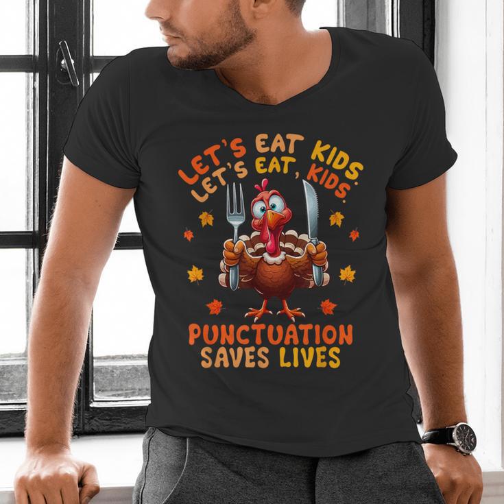 Eat Kids Punctuation Saves Lives Thanksgiving Turkey Teacher Men's V-Neck T-Shirt, gift for family, gift for coworker Eat Kids Punctuation Saves Lives Thanksgiving Turkey Teacher Men's V-Neck T-Shirt, gift for family, gift for coworker