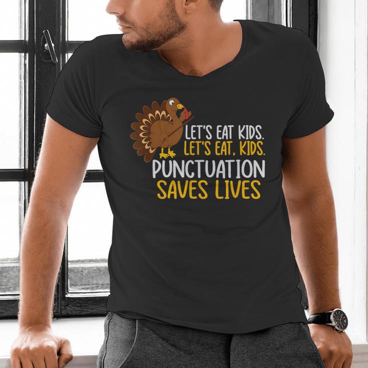Lets Eat Kids Punctuation Turkey Thanksgiving Teacher Men's V-Neck T-Shirt, gift for family, gift for coworker
