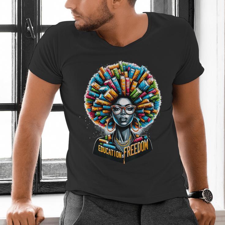 Education Is Freedom History Month Teacher Books Afro Men's V-Neck T-Shirt, History Teacher Shirts, gift for family, gift for coworker
