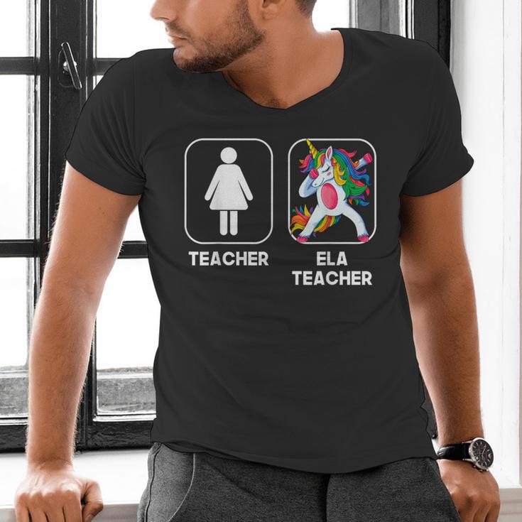 ELA Teacher Dabbing Unicorn Teacher Women Men's V-Neck T-Shirt, gift for family, gift for coworker ELA Teacher Dabbing Unicorn Teacher Women Men's V-Neck T-Shirt, gift for family, gift for coworker