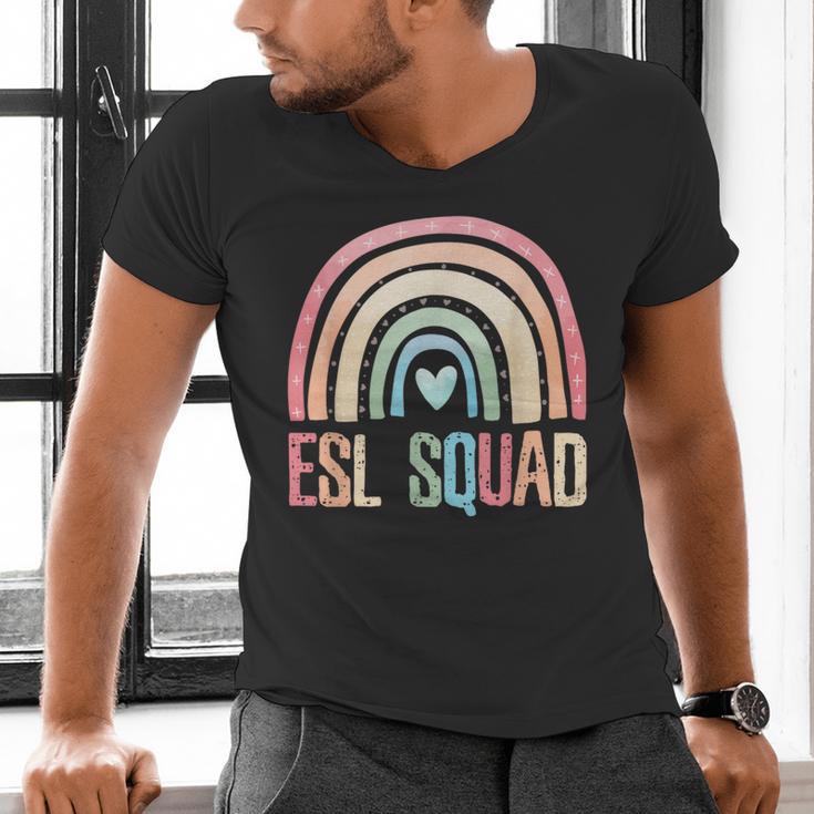 ESL Squad Teacher Crew Team Back To School English Rainbow Men's V-Neck T-Shirt, Esl Teacher Shirts, English Teacher Shirts, gift for family, gift for coworker ESL Squad Teacher Crew Team Back To School English Rainbow Men's V-Neck T-Shirt, Esl Teacher Shirts, English Teacher Shirts, gift for family, gift for coworker