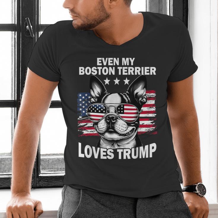 Even My Boston Terrier Loves Trump Trump Supporter Dog Lover Men's V-Neck T-Shirt, gift for family, gift for coworker