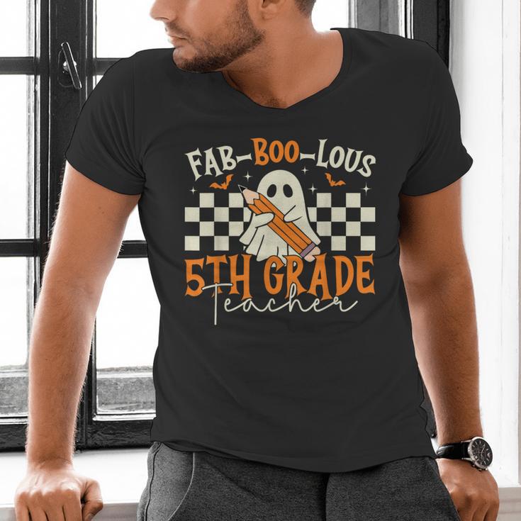 Fab Boo Lous 5th Grade Teacher Retro Ghost Spooky Halloween Men's V-Neck T-Shirt, gift for family, gift for coworker