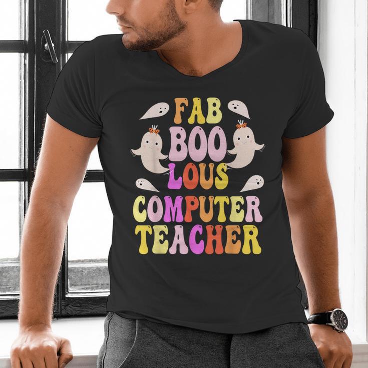 Faboolous COMPUTER TEACHER Costume This Is My Spooky Mom Dad Men's V-Neck T-Shirt, gift for family, gift for coworker