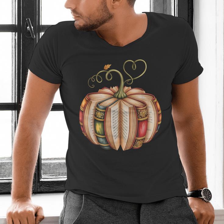 Fall Book Pumpkin Fall Librarians Bookworm Teachers Students Men's V-Neck T-Shirt, gift for family, gift for coworker Fall Book Pumpkin Fall Librarians Bookworm Teachers Students Men's V-Neck T-Shirt, gift for family, gift for coworker