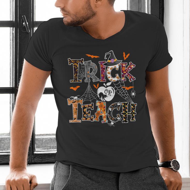 Fall Holiday Themed Thanksgiving Halloween Teacher Trick Or Men's V-Neck T-Shirt, gift for family, gift for coworker