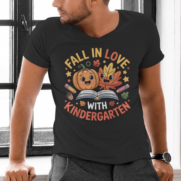 Fall In Love With Kindergarten Autumn Kindergarten Teacher Men's V-Neck T-Shirt, gift for family, gift for coworker Fall In Love With Kindergarten Autumn Kindergarten Teacher Men's V-Neck T-Shirt, gift for family, gift for coworker